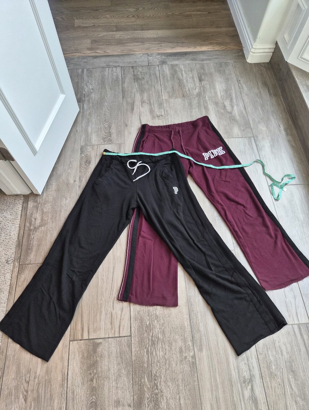 PINK Victoria's Secret Black and Burgundy Lounge Pants Set